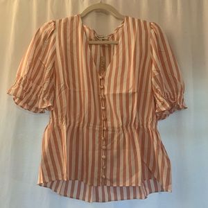 MADEWELL Peach Striped Peplum V-Neck. Size S. NWT.